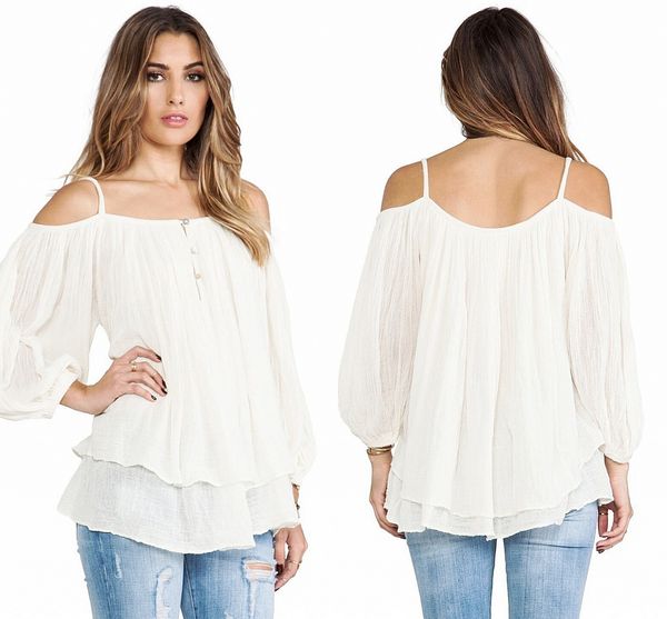 

Плюс размер Женская одежда 2016 Новая мода сексуальные топы с плеча с длинным рукав