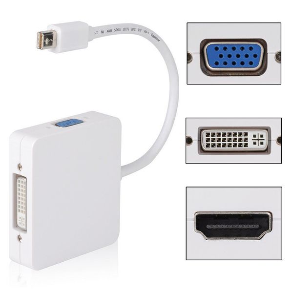 

Freeshipping 3 в 1 мини-порт дисплея DP Thunderbolt для DVI VGA HDMI-адаптер для Apple Macbook Pro Microsoft Surface Pro
