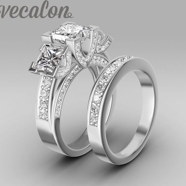 Vecalon Handmade мода кольцо свадебное кольцо для женщин 6CT CZ с алмазным кольцом 925 стерлингового серебра женское обручальное кольцо