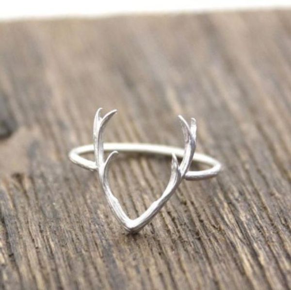 

women's fashion simple antler shape adjustable size ring jewelry cute animal decoration christmas gift ladies accessories gold/silver, Golden;silver