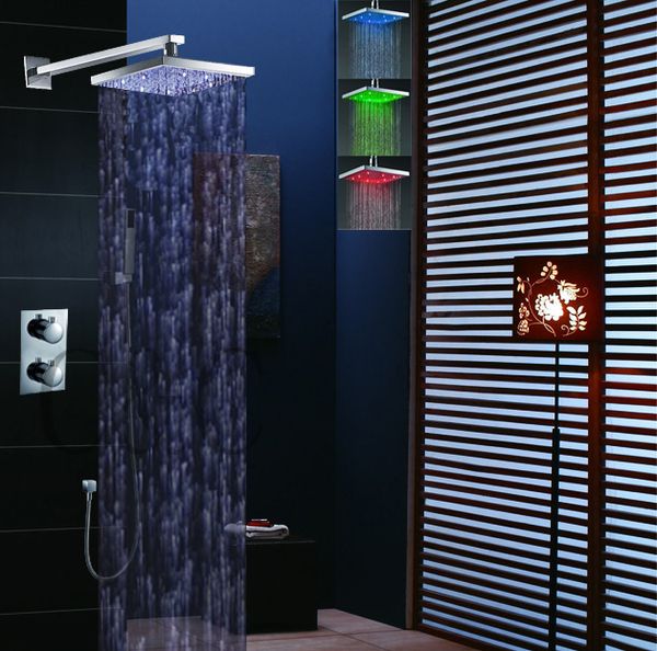 Rubinetto per doccia a pioggia da bagno con valvola termostatica Soffione doccia a LED quadrato da 8 pollici a 3 colori 001-8-2
