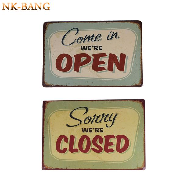 

wholesale- 2pcs 20*30cm "come in we're open" and "sorry we're closed "vintage metal sign tin poster pub bar ca