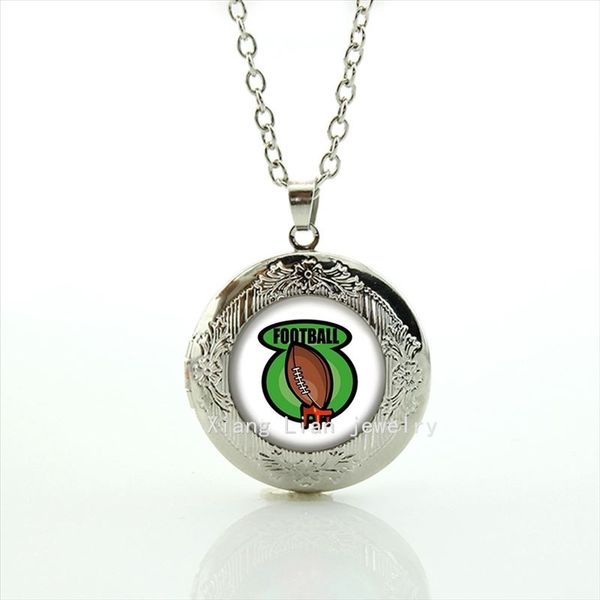 

Fresh green and brown rugby football jewelry locket necklace sport rugby picture jewelry gift for children and kids NF078