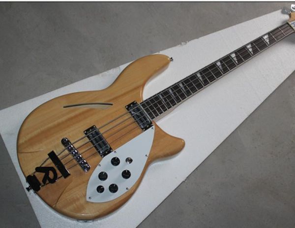 RIC Custom Semi Hollow Body Natrual Fire Glo 4 Saiten E-Bass, Chrom-Hardware, weiße Pearloid-Dreieck-Griffbretteinlage