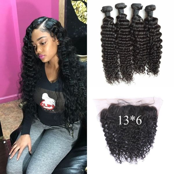 13x6 Indian Curly Hair Lace Frontal Closure With Bundles Natural