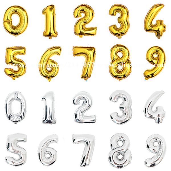 

wholesale-1pcs 16 inch 0-9 gold silver number foil balloons digit helium ballons birthday party wedding decor air baloons party supplies