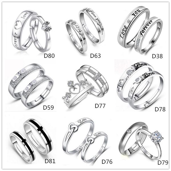 

mixed style 925 silver plated adjustable ring jewelry engagement letters love zircon wedding lovers couple rings for women mend59