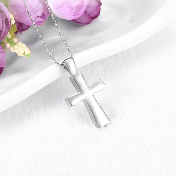 

male black st peter's inverted cross memorial ash holder pendant necklace for men stainless steel pet/human ashes cremation jewelry, Silver