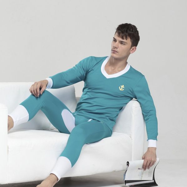 

wholesale-promotion 1 set (&pants) men's deep v-neck invisible winter thermal underwear warm cotton long johns for men soild, Black;brown