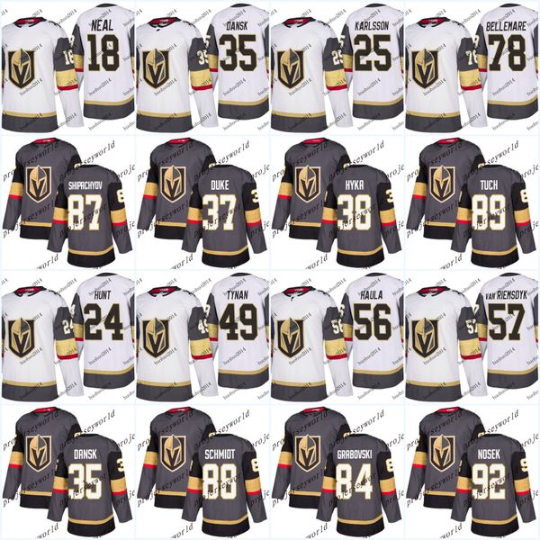 

2017-2018 Season Vegas Golden Knights Jerseys 35 Oscar Dansk 37 Reid Duke 38 Tomas Hyka 92 Tomas Nosek 45 Jake Bischoff Hockey Jerseys