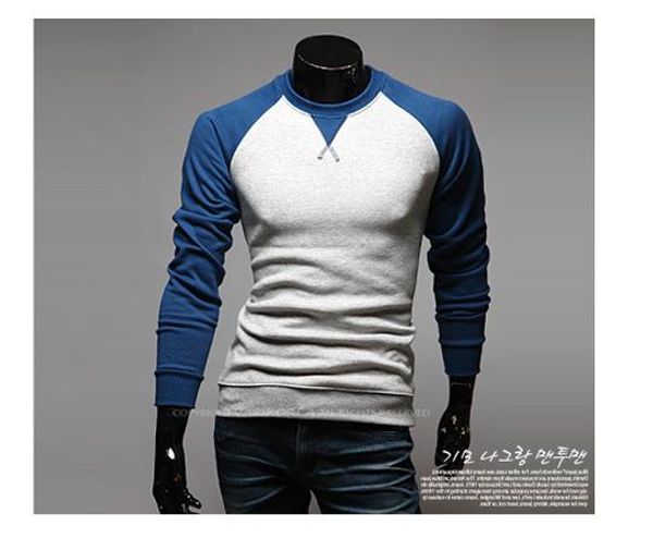 Two Color T Shirt Men Raglan Sleeve Panelled Matching Color Long Sleeve ...