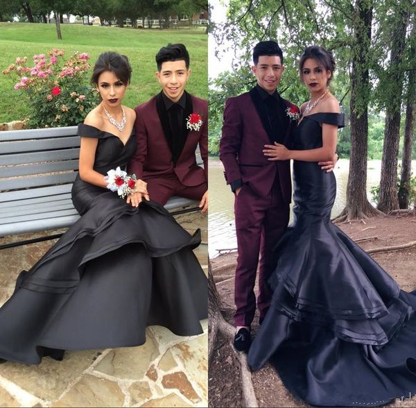 

2019 custom made mermaid evening dresses off shoulder for women long party pageant gowns floor length, Black;red