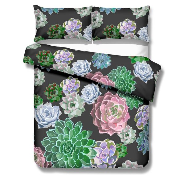 Colorful Flower Green Cactus Reactive Printing Bedding Sets Twin