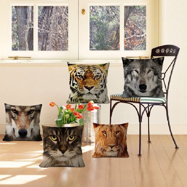 Cute Cats Cushion Wolf Cover Pillow Cases Tiger Pillow 43x43cm Bedroom Sofa Cushion Animal Pillowcase Home Decor Cheap Chair Cushions Outdoor