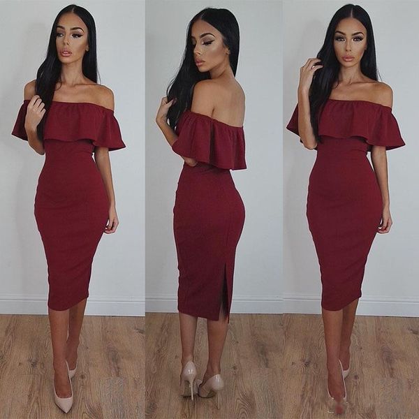 

2018 burgundy elastic satin short mermaid prom dresses bateau neck tea-length zipper formal evening party gowns custom made, Black