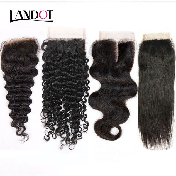 Brazilian Lace Fechamento 4x4 tamanho brasileiro onda de corpo reto solto profundo profundo cremente curly virgem humana fechamento de cabelo de peças de cor natural