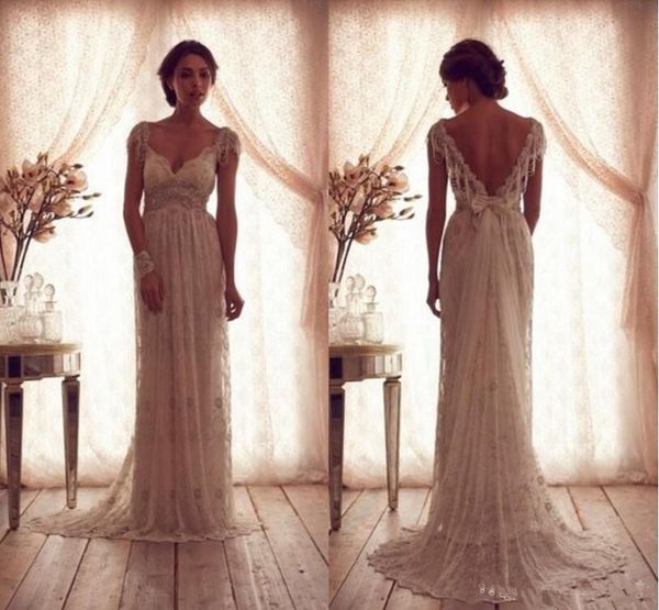 

2018 элегантный роскошный V шеи старинные кружева свадебные платья Кристалл бисеро