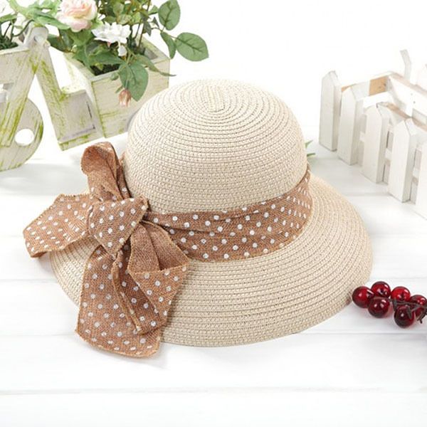 

wholesale- korea women big bowknot straw hat travel panama cap fedora summer uv hats sale, Blue;gray