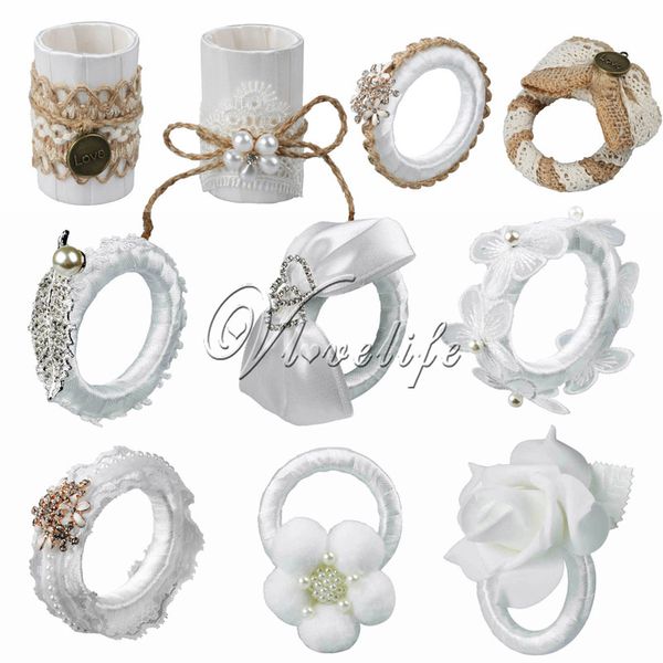 Großhandel - 10PCS Top-Qualität Hochzeit Serviettenring mit Spitze Blume Sackleinen Tischringe für Serviettenhalter Hochzeit Abendessen Weihnachten Lieferungen