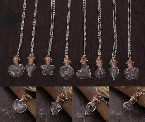 

12pcs creative bottle pendant necklaces handmade diy jewelry glass bottle dandelion charms necklace 2016 october style, Silver