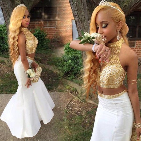 

arabic african new two pieces mermaid evening dresses high-neck floor-length prom gowns sleeveless custom made junior party gowns ba1343, Black;red