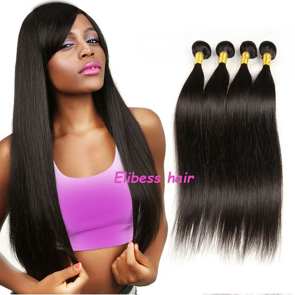 

grade 6a brazilian peruvian indian malaysian hair extensions straight double weft no shedding no tangle durable 65g 5pcs, Black