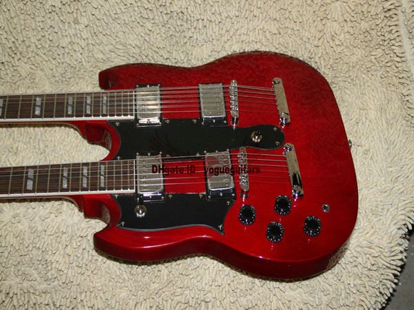 Custom 1275 Guitarra canhota de braço duplo Guitarra elétrica de braço duplo em vermelho 6/12 cordas