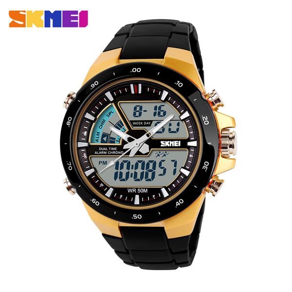

wholesale-skmei men sports watches fashion casual men's watch digital analog alarm 30 waterproof multifunctional man, Slivery;brown