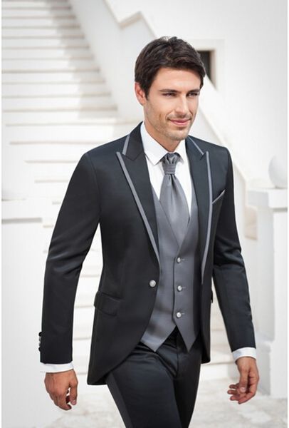 

wholesale-classic style one button black groom tuxedos groomsmen men's wedding prom suits bridegroom (jacket+pants+vest+tie) k:941, White;black