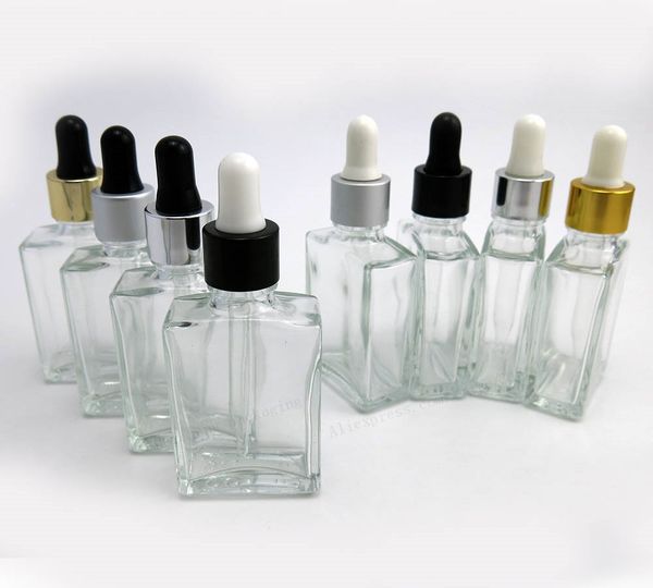 

30ml empty clear square glass bottles eye dropper aromatherapy perfume 1oz transparent glass vials