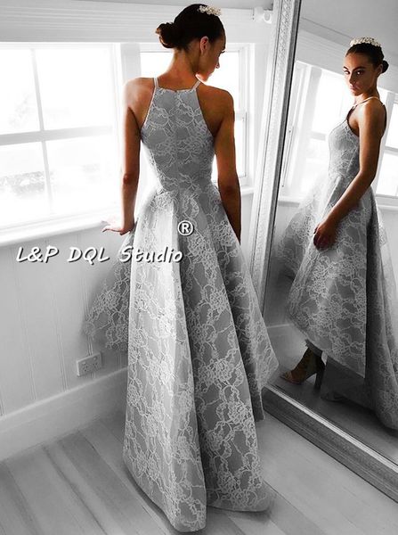 

prom dresses hi lo asymmetry grey satin prom dress with lace evening dress party gowns zipper back formal gowns, Black