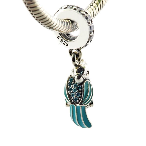 

fits for pandora snake chain bracelets necklace 100% 925 sterling silver beads tropical parrot hanging charm european style 2016 new summer, Black