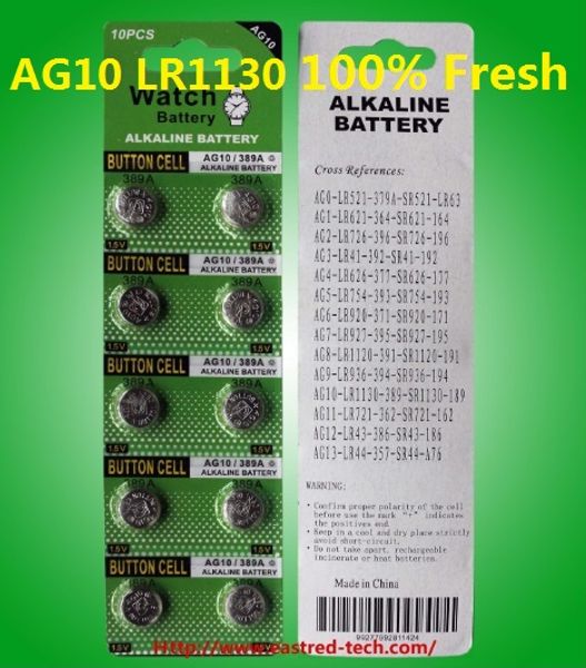 AG10 LR1130 1,5 В. Аккумуляторная батарея щелочной монеты SR1130 LR54 V10GA 0%HG PB Кнопки кнопки