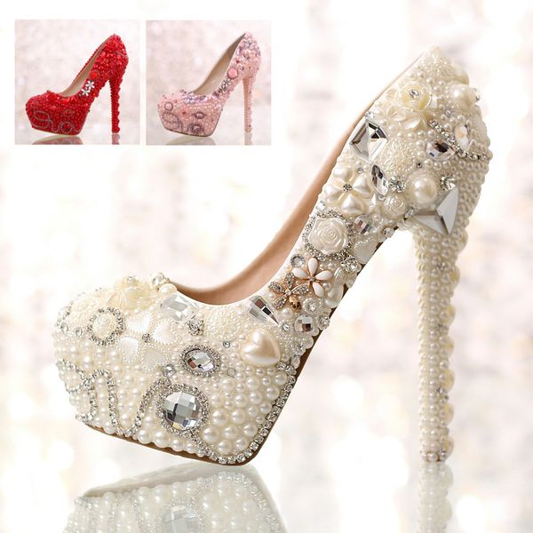 Элегантный дизайн ручной работы дамы Белый невесты обувь 4 дюйма каблуки свадебное платье обувь вечеринки выпускного вечера насосы