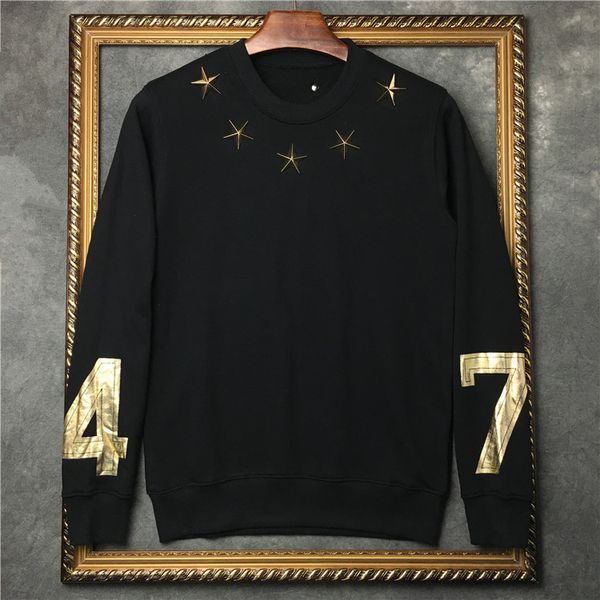 

autumn designer fashion clothing mens hoodies gold metal star 74 stamp print hoody pullover sweatshirt womens jumpers, Black