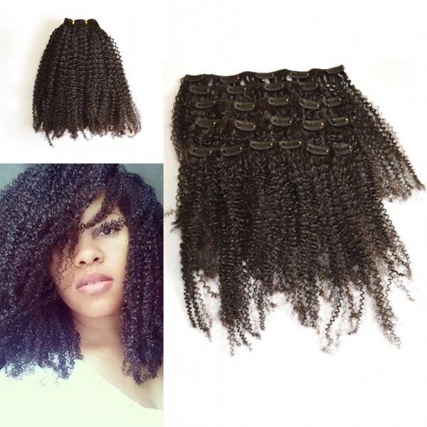 Kinky Curly Clip In Hair Extensions Natural Color African American