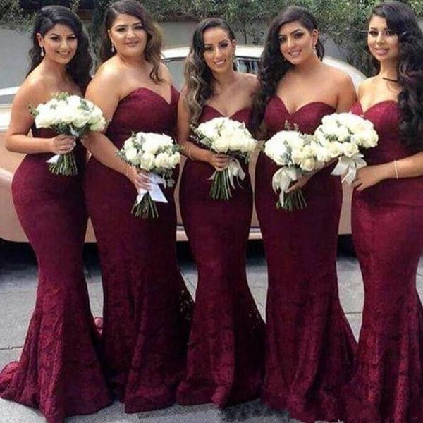 

burgundy full lace mermaid bridesmaid dresses sweetheart long sheath bridesmaid gowns wedding guest maid of honor dresses, White;pink
