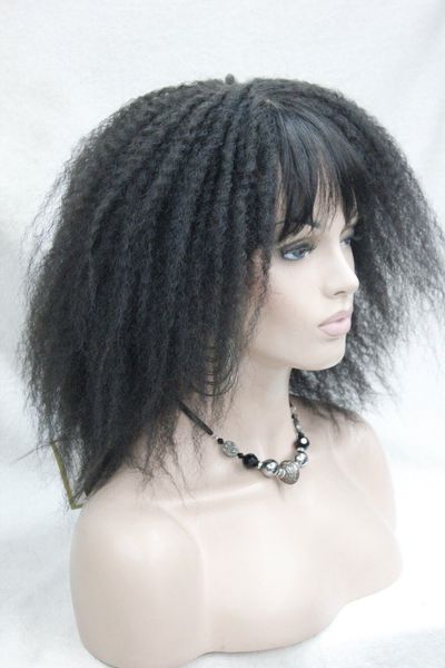 

100% brand new fashion picture full lace wigs>>afro kinky curly medium length off black 2# wig with bangs senegal havana style