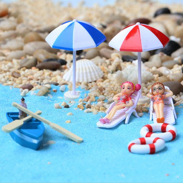

a variety of moss pick micro landscape ornament pulp boat at the beach umbrella lansha beach chair sand swim ring decoration