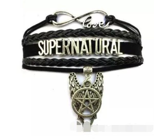 

10pcs handmade drop shipping infinity love supernatural bracelet pentagram wings charm inspired jewelry friendship gift bangle, Golden;silver