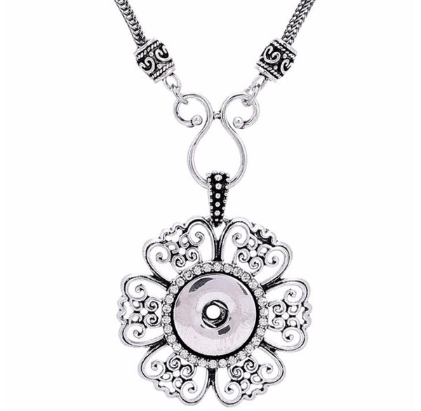 

noosa hollow flower silver pendant with silver chain necklaces 18mm button snaps jewelry necklaces pendants for women jewelry