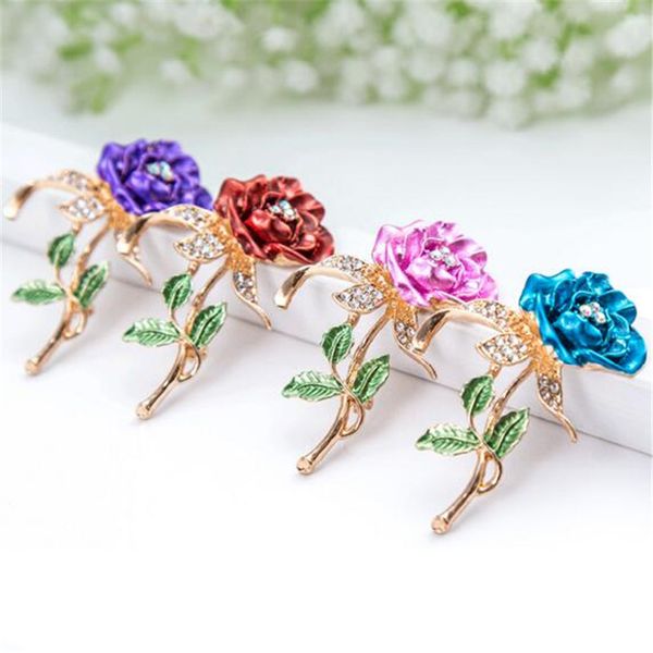 

4 color beautiful rhinestone fashion rose flowers brooch bud pink rhinestone crystal brooches pin for woman wedding jewelry accessories, Gray