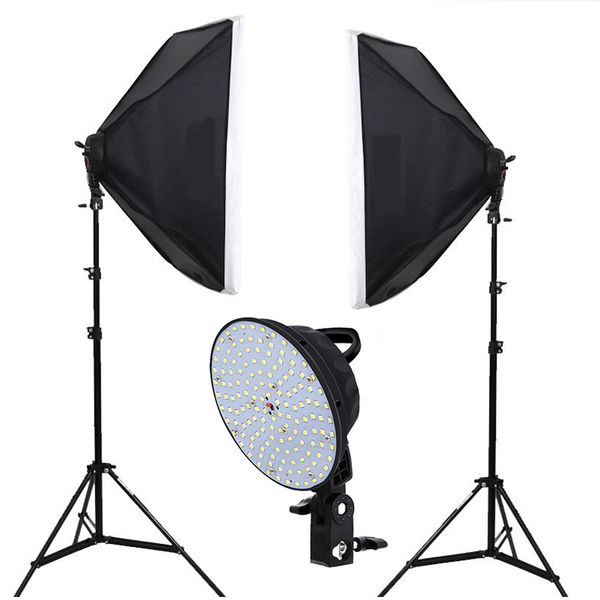 Freeshipping LED-Fotografie-Licht, kontinuierliche Beleuchtung, Fotostudio-Set, 2 x 5500 K LED-Lichter, Softbox + 2 x Lichtständer + 1,6 x 2 m Hintergrund