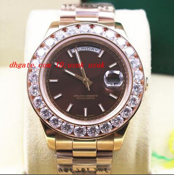 

luxury wristwatch new mens 2 ii solid 18kt rose gold 41mm bigger diamond watch ceramic bezel automatic mechanical men watches quality, Slivery;brown