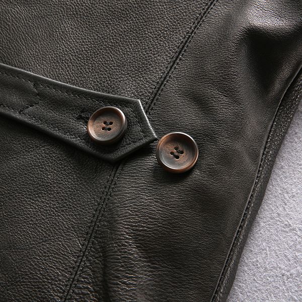 

lapel neck avirex fly genuine leather jackets casual business leather jackets with single breasted, Black