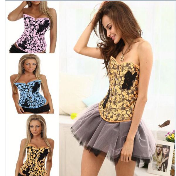 

wholesale fashion colorful women corset bustier slimming body shaper waist trainer corsets overbust corselet wear out for party 0825, Black;white
