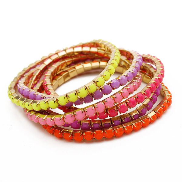 

wholesale new fashion bohemia colorful candy acrylic bead charm bracelets jewelry for women gift ing, Golden;silver