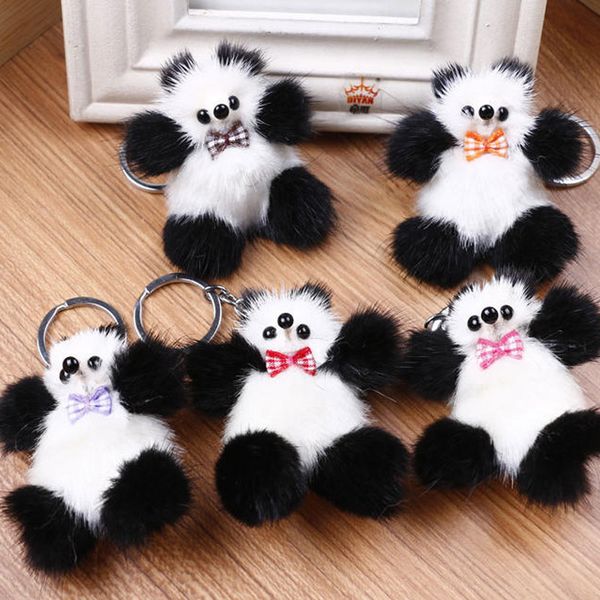 

new small 8cm panda keychains pendant cute kawaii toys key rings for car women bag, Silver