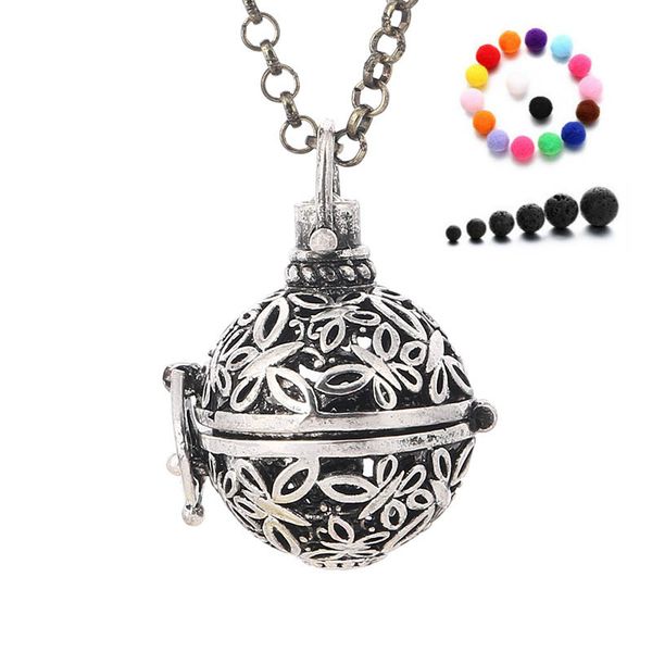 

butterfly aromatherapy necklaces essential oils diffuser pendant necklace with lava stone fashion jewelry, Silver