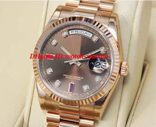 

Роскошные часы браслет из нержавеющей стали 41 мм шоколад алмаз рубин циферблат Eve